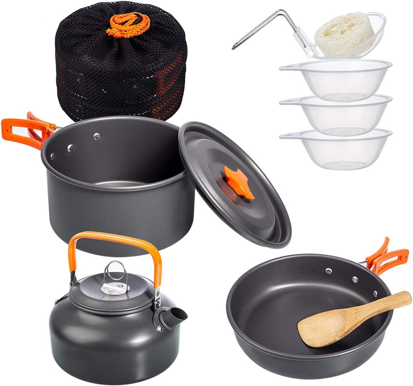 Portable Camping Cookware Mess Kit - Pot, Pan, and Kettle Outdoor Cooking Set for Hiking and Camping