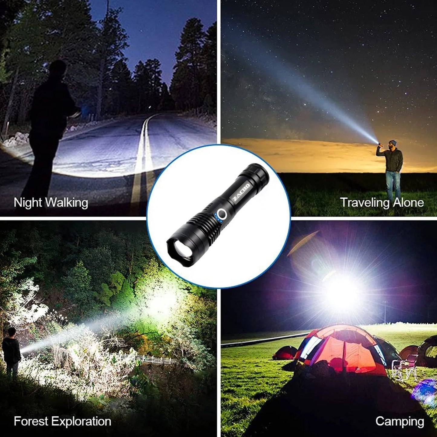 90,000 Lumens Rechargeable LED Tactical Flashlight - Super Bright, Zoomable Torch for Home, Camping & Emergency Use