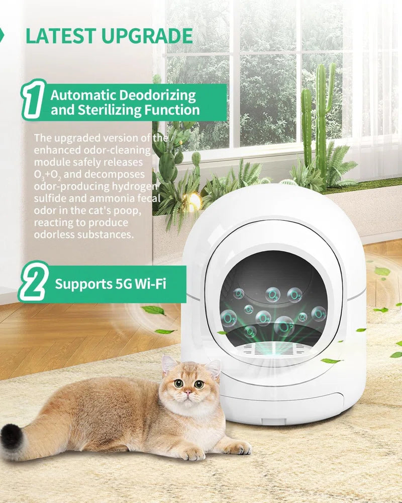 Self-Cleaning Cat Litter Box, 85L Extra Large Automatic Cat Litter Box with App Control, Smart Cat Litter Box with Safety Protection,Odor-Removal&Weight Monitoring, for Multiple Cats.