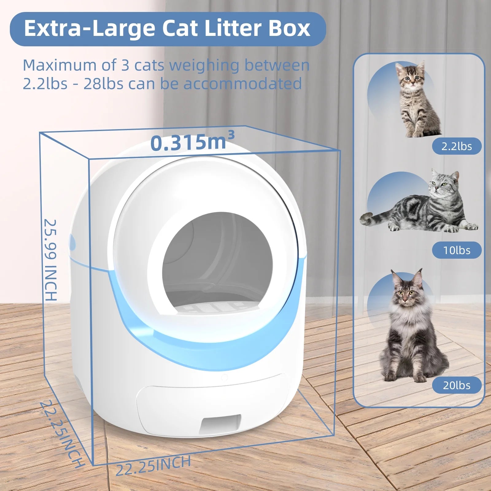 Automatic Self Cleaning Cat Litter Box with App Control Support Wifi, Intelligent Radar Smart Auto Litter Box with Liner, Blue