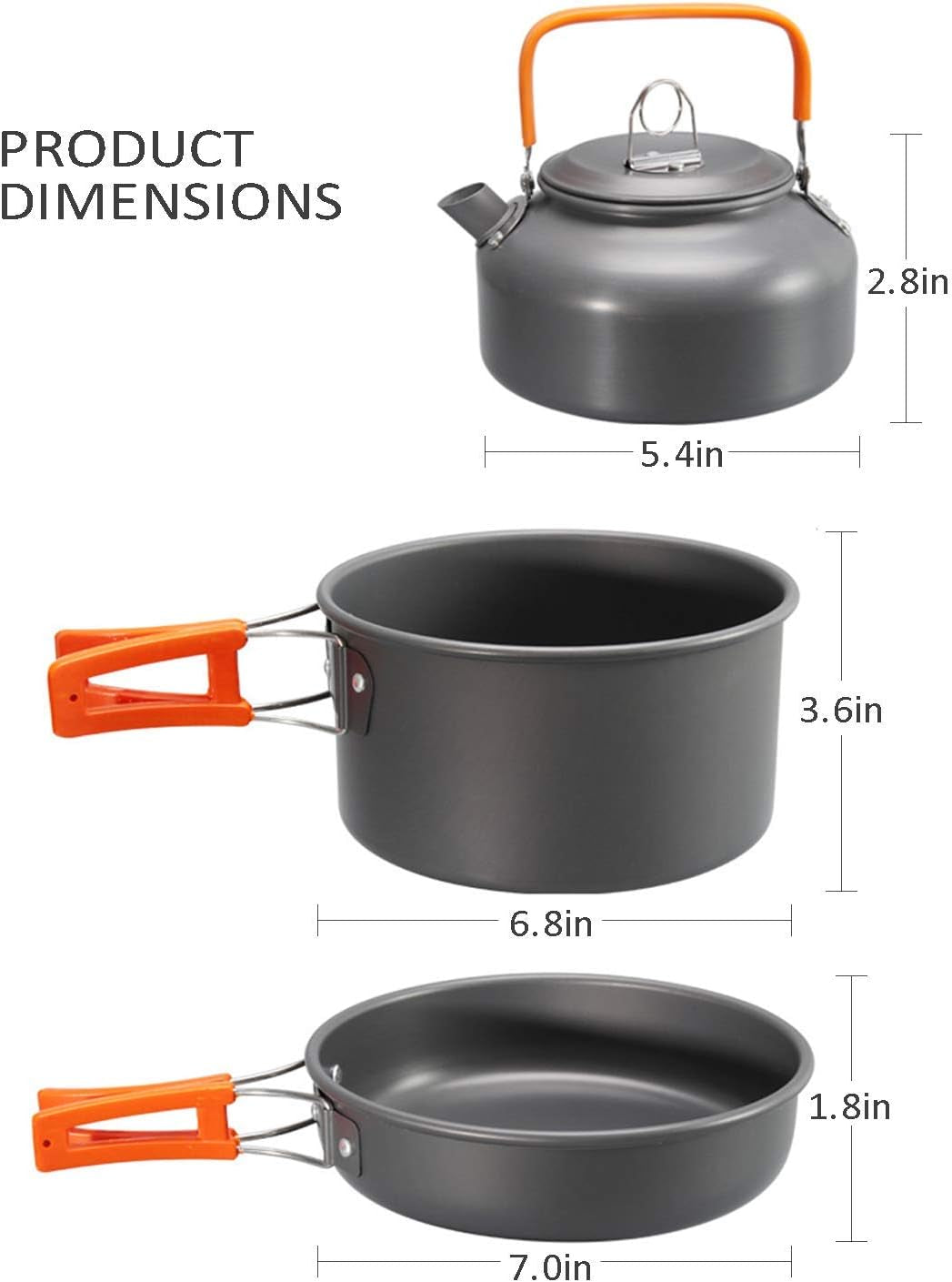 Portable Camping Cookware Mess Kit - Pot, Pan, and Kettle Outdoor Cooking Set for Hiking and Camping