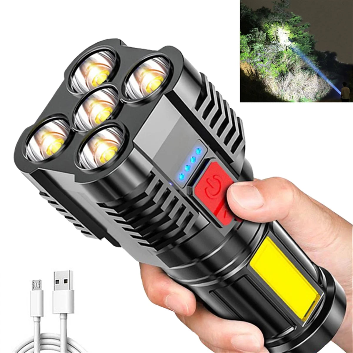 10,000 LM Ultra Bright LED Tactical Flashlight - USB Rechargeable, Powerful Handheld Searchlight for Outdoor Camping & Emergency Use