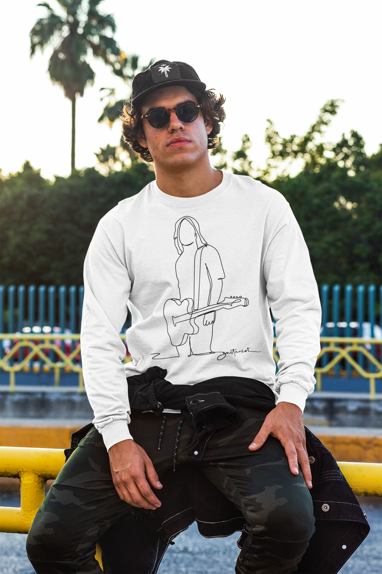 Guitarist Line Drawing - Classic Long Sleeve T-Shirt