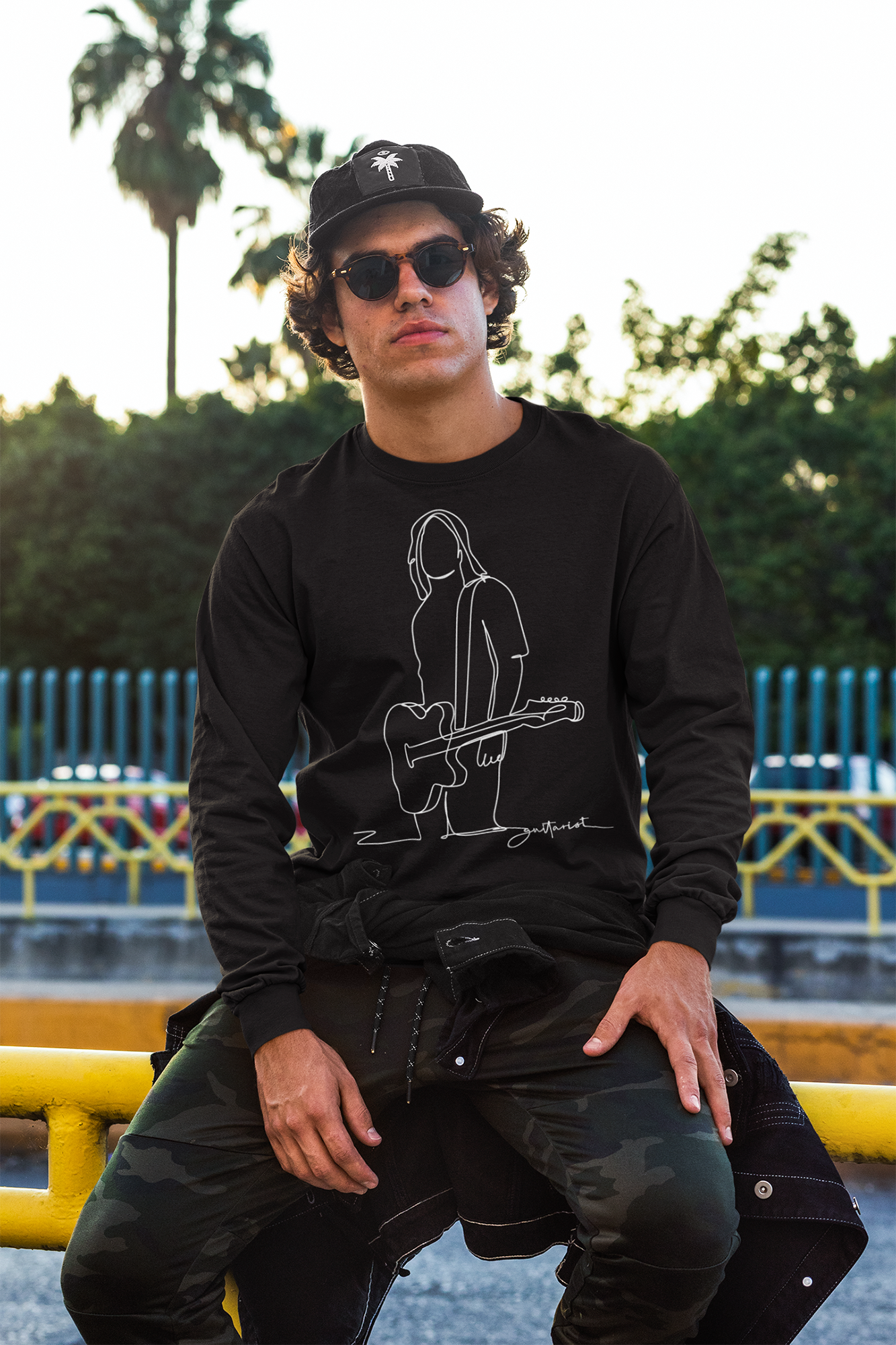 Guitarist Line Drawing - Classic Long Sleeve T-Shirt