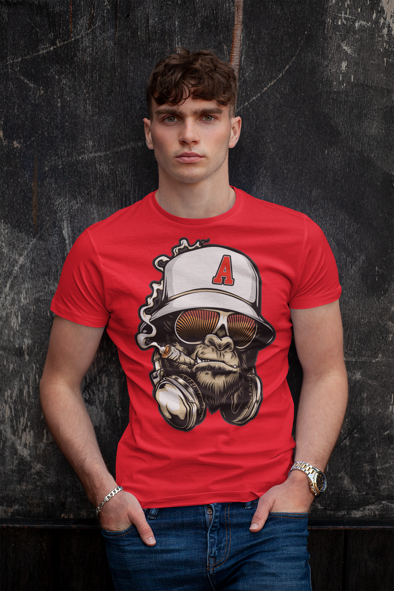 Gorilla Smoking Red (A) - Heavy Cotton Tee