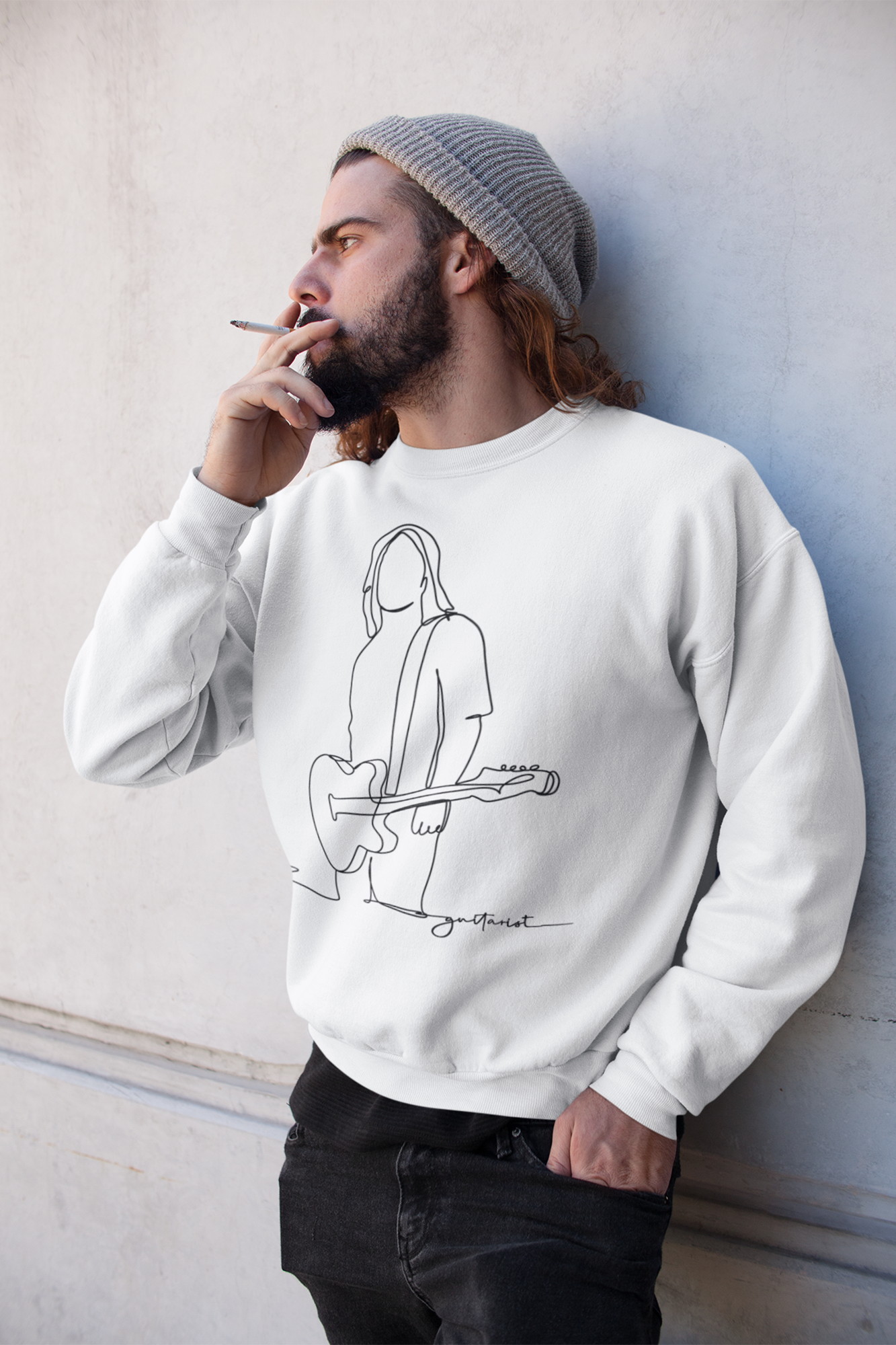 Guitarist Line Drawing - Heavy Blend™ Crewneck Sweatshirt