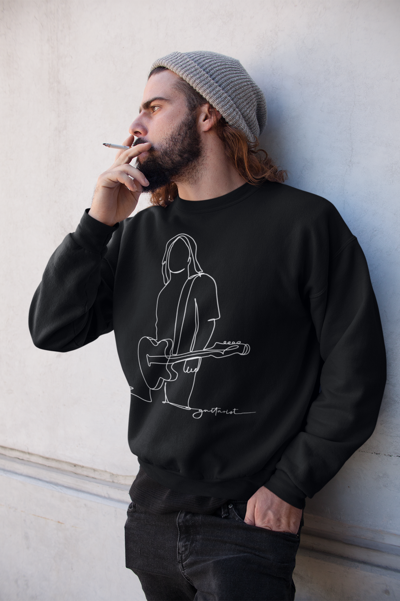 Guitarist Line Drawing - Heavy Blend™ Crewneck Sweatshirt