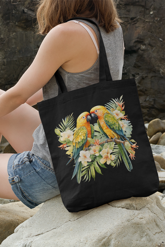 Tropical Birds Yellow - Woven Tote Bag